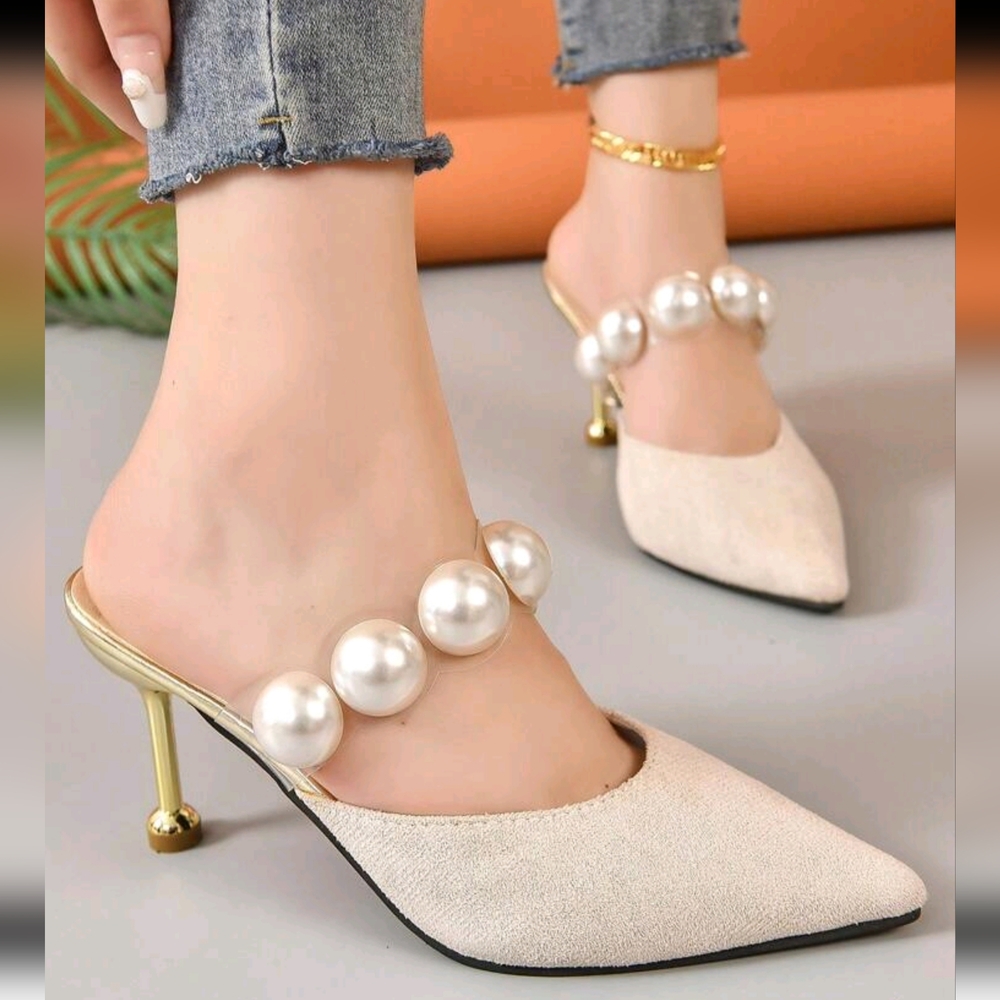 New Fashion Golden Pearl Decorated Elegant High Heels Party Shoes For Women - Picture 1 of 8